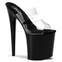 PLEASER FLAM802/C/B Sexy Clear 2 Band Black Platform 8&quot; Stripper Heels Shoes - £44.71 GBP