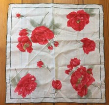 Vintage White Red Rose Floral Handkerchief Bandana Pocket Square Neck As... - £15.21 GBP