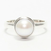 925 Sterling Silver Natural Pearl Ring Handmade Jewelry Birthstone Ring - £26.43 GBP