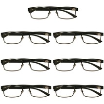7 Packs Mens Rectangle Metal Frame Reading Glasses Black Spring Hinge Readers  - £17.57 GBP