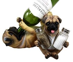Ebros Canine Pug Dog Wine Bottle And Salt Pepper Shakers Holder Set Kitc... - $49.95