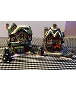 Christmas village grocery &amp; Inn houses &amp; figures miniature set - £17.93 GBP