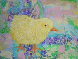 Painting Chicken Original Signed Art Hand Painted Spring Chick  By Carla Dancey - £17.38 GBP