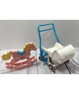 Vtg 1985 Mattel Barbie Doll Heart Family Double Stroller &amp; Rocking horse... - £16.83 GBP