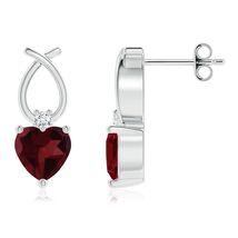 ANGARA Garnet Ribbon Earrings with Diamond in Silver for Women (5mm) - $202.52+