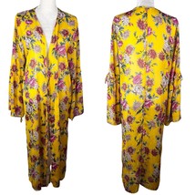 Band Of Gypsies Floral Kaftan Coverup Swim Kimono Yellow Pink Large Tie ... - $34.64