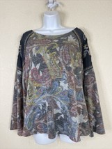 Life Style Womens Size M Faded Paisley Knit Top Long Sleeve Embroidered - £6.93 GBP