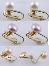 1 Pair Goldtone &#39;U&#39; Clip On FreshWater Pearl Studs,Earrings:Cream,Pink,Or Purple - £6.29 GBP+