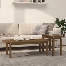 2 Piece Coffee Table Set Honey Brown Solid Wood Pine - £54.94 GBP