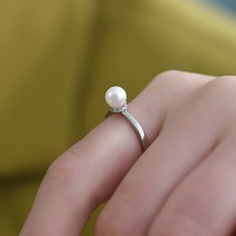 Natural Freshwater Pearl 925 Sterling Silver Glitter Diamond Ring Fashion Jewelr - £20.05 GBP