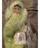 Vintage 1998 10 Inch Costume Kids Ceramic Face Doll green Costume  - $6.79