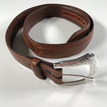 DDD 3D Leather Belt Western Brown Cowboy Rodeo Metal Bucket Detail 39&quot; - £14.78 GBP