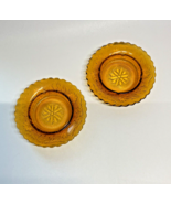VTG MCM Amber Round Glass Golden Flower Ash  Tray Set 7-1/2” Yellow Brown. - $493.24 MXN