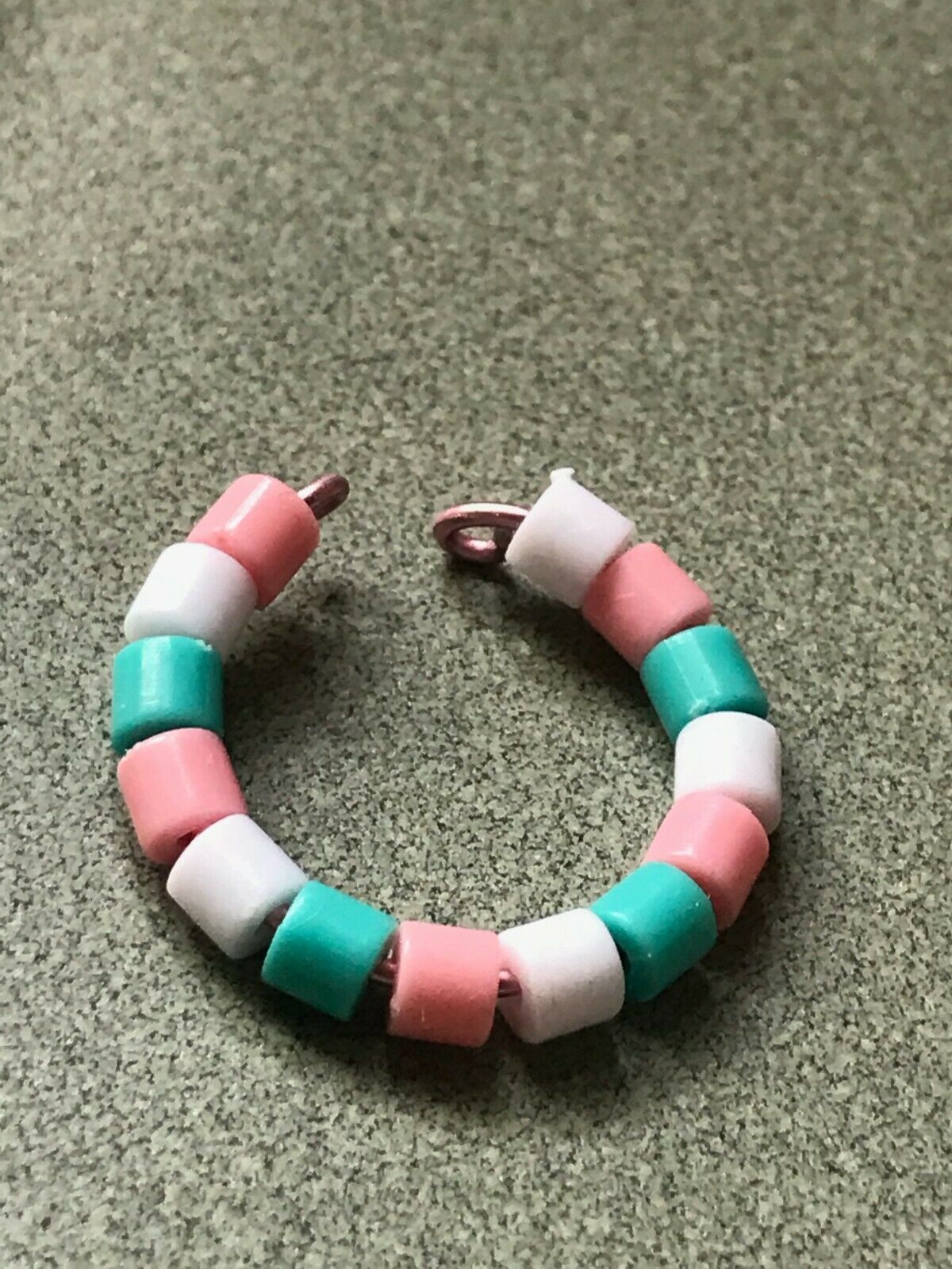 Primary image for Handmade Pink Aqua & White Plastic Bead Stacking Band Ring Size 8 – 1/8th’ inche