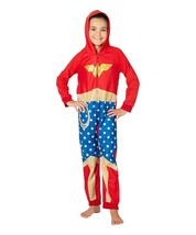 NWT Wonder Woman Girls Hooded Fleece Romper Sleeper Pajamas Halloween Co... - £8.75 GBP
