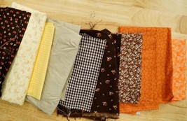 Sewing Lot Cotton Quilting Craft Fabric Calico Floral Brown Tan Orange T... - $19.79