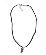 Black Leather Cord Necklace with Silver Alloy Cat Charm - $10.99