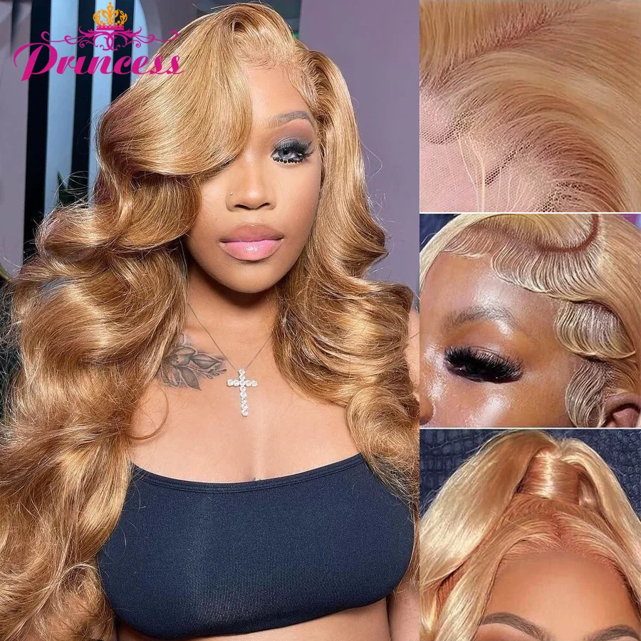 Princess Hair #27 Colored Honey Blonde Pre Plucked HD Transparent Human Hair W - £107.14 GBP+