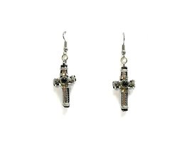 Silver Metal Black Cross Seed Beaded Dangle Earrings - Womens Fashion Ha... - £9.41 GBP