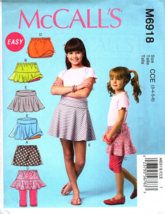 McCall&#39;s M6918 Girls 3 to 6 Skorts Skirted Short Uncut Sewing Pattern New - £8.30 GBP