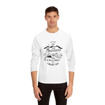 Unisex Classic Long Sleeve T-Shirt with &quot;The Mountains Are Calling&quot; Vintage Illu - £28.12 GBP+