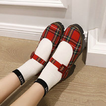 Japanese Style Students Girls Shoes Scotland Plaid Checker Round Toe Retro Ladie - £61.55 GBP