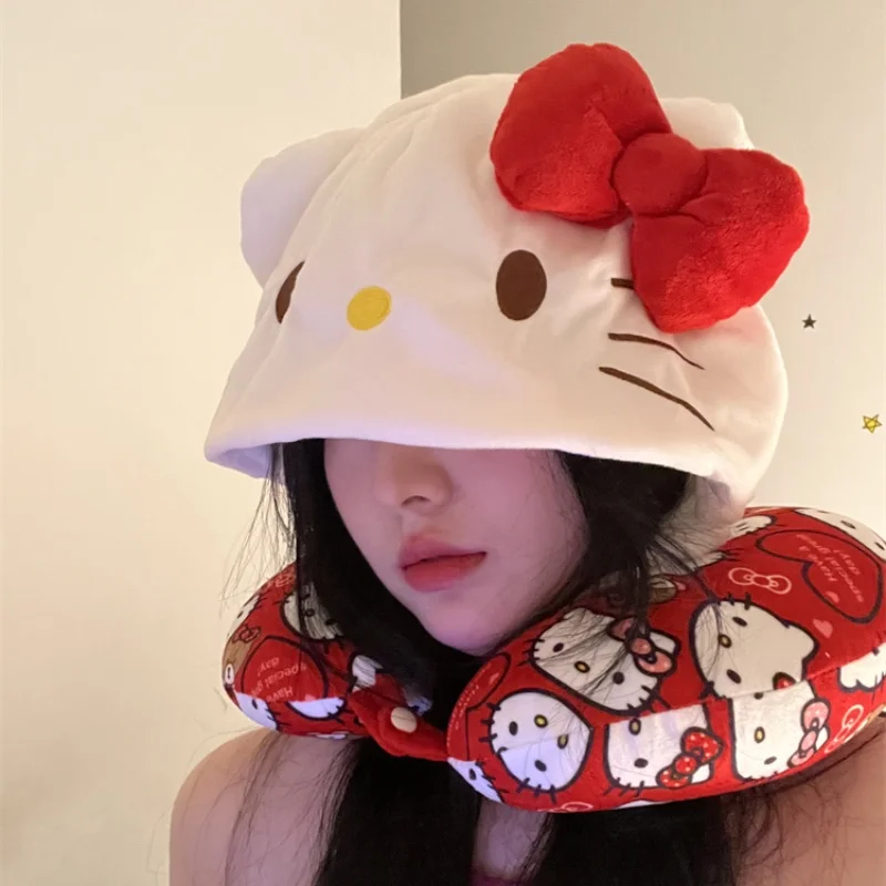 Lovely Sanrio Plush Hello Kitty U-shaped Neck Pillow With Hat Travel Pillow My m - £27.62 GBP