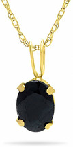 14k Yellow Gold Oval Dark Blue Sapphire Solitaire Pendant Necklace 18-inch Chain - £224.06 GBP