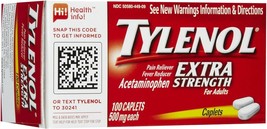 Tylenol Extra Strength Pain Reliever &amp; Fever Reducer Caplets-100 Count - £25.47 GBP