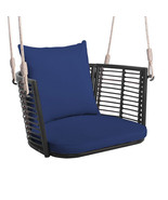 Single Person Hanging Seat with Woven Rattan Backrest for Backyard-Blue ... - $153.99