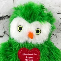 Think About Owl Plush Hand Puppet Green Shaggy Heart Loves Order Pretend... - $9.89