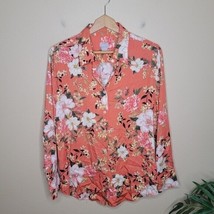 Chico&#39;s | Coral Orange Floral Button Down Modal Shirt, Chico&#39;s size 2 US 12/14 - £19.33 GBP