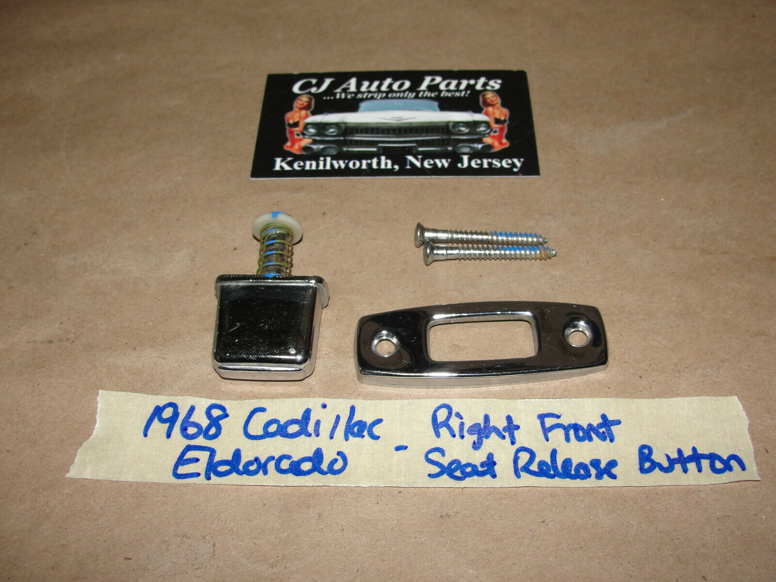 68 Cadillac Eldorado RIGHT FRONT SEAT RELEASE LEVER PUSH BUTTON W/ BEZEL... - $39.59