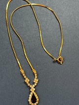 Dainty Goldtone S Chain w Clear Rhinestone Outlined Black Teardrop Pendant Neckl - £10.46 GBP