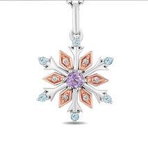 1/20 CTTW Diamond with Swiss Blue Topaz &amp; Rose defrance Elsa Snowflake Pendant - £103.26 GBP