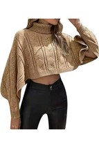 Womens Turtleneck Loose Fit Jumper Long Sleeves Chunky Knitted Cropped Top - $24.99