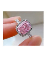 4Ct Cushion Simulated Pink Sapphire Halo Engagement Ring 14K White Gold ... - £74.91 GBP
