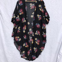 Torrid Size 1/2 Black w Flowers Open Front Kimono Top Rayon - £19.41 GBP