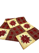 Vintage Christmas Tapestry Poinsettia Red Plaid Table Runner 72 x 12&quot; Red Green - £11.58 GBP