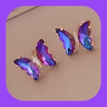 New Absolutely Gorgeous Stunning Purple Butterfly Crystal Rhinestone Stud Earrin - £6.38 GBP