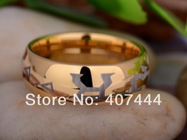  jewelry 8mm gold color shiny dome stargate address men s tungsten carbide wedding ring thumb200