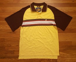 Hang Ten Striped Yellow Gold Brown White Button Short Sleeve Polo Shirt ... - £27.42 GBP