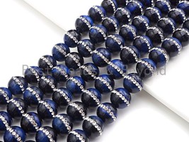 Dark Blue Tiger Eye with Rhinestone - 6/8/10/12/14mm Round Smooth Beads,... - £19.19 GBP+