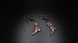 Vintage Silver Cow Girl Cowboy Pink Accent Boots Dangle Earrings 1.75&quot; - £9.34 GBP