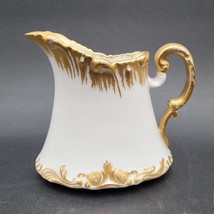 Antique 1908 T&amp;V Limoges France White &amp; Gold Trim Porcelain Creamer Pitcher - $39.59