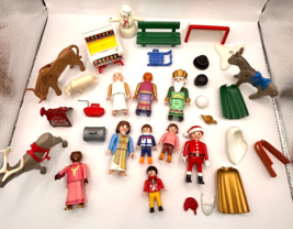 Lot Of Vintage Playmobil figures animals sled snowman santa - $29.98