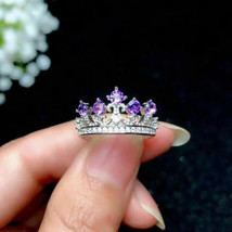 1.50Ct Round Cut Simulated Amethyst Crown Engagement Ring 14K White Gold Plated - £39.45 GBP