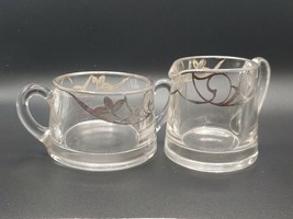 Vintage Silver Overlay Glass Open Sugar Bowl and Creamer/Pitcher - £13.30 GBP