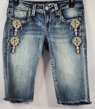 Grace Jean Shorts Womens Size 26 Blue Low Rise Embroidered \Rhinestone A... - £21.70 GBP