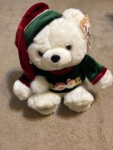 Vintage 2002 White Christmas Bear Holiday Team Santa 15&quot; Plush Limited K... - £17.97 GBP